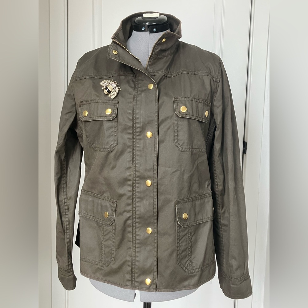 J. Crew Olive Utility Jacket with Gold-Tone Buttons